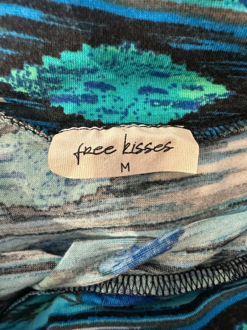 Free Kisses Women's Blue Tribal Print Maxi Skirt Size Medium Stretch Waist